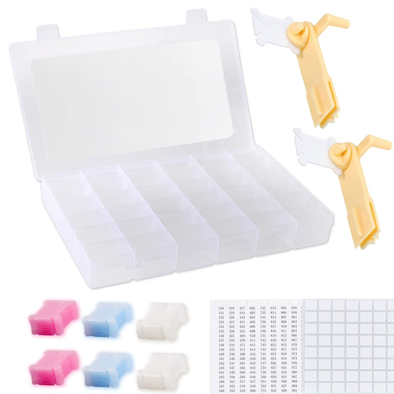 Epesl Embroidery Floss Organizer Box Tools - Bobbin Winder, 1 Removable 36 Compartments with 120 Floss Bobbins and Stickers for Craft DIY Cross Stitch Thread Sewing Bead Jewelry Diamonds Storage